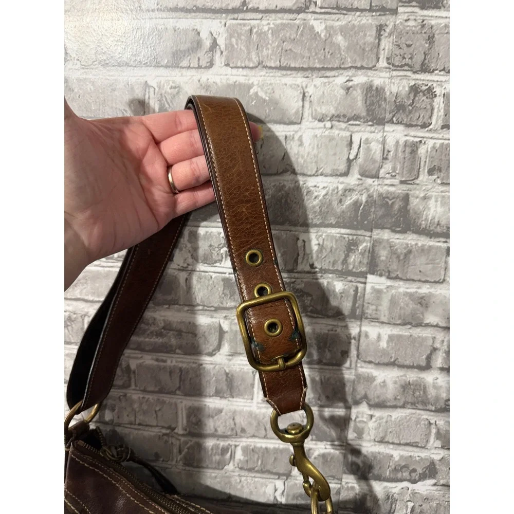 Coach Signature Jacquard Crossbody Bag Brown Leather Trim Brass Hardware